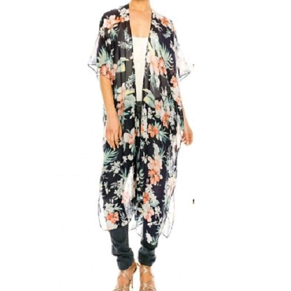 NEW Tropical Floral Sheer Kimono Duster Cover Up